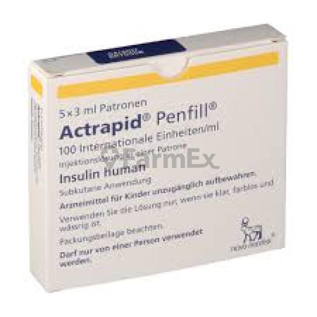 Actrapid Penfill 100 UI x 5 x 3 mL Farmex-VidaTres-Persistente